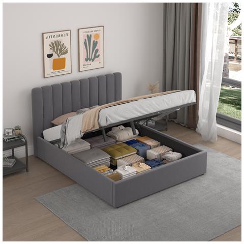 Savannah Letto Con Scatola Di Stoccaggio 140x190cm Velluto Grigio Scuro - Foto 2