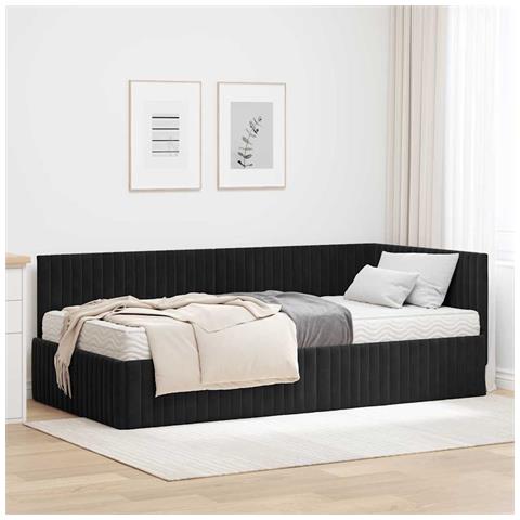 Struttura Letto Angolare con Materasso 2 pcs Nero Velluto - Foto 2