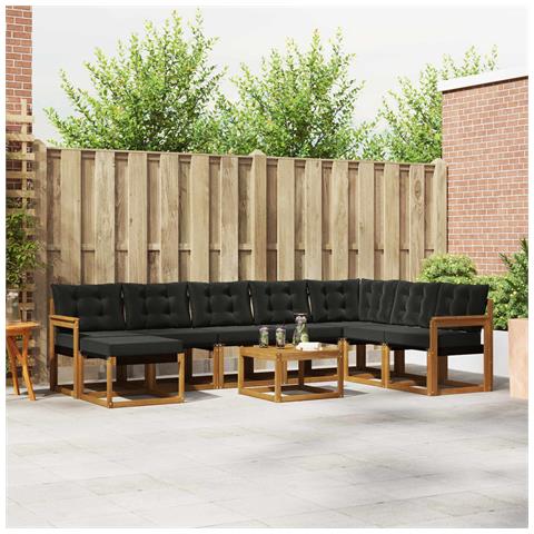 Set di divani da esterno con cuscino 9 pcs Naturale e Nero - Foto 2