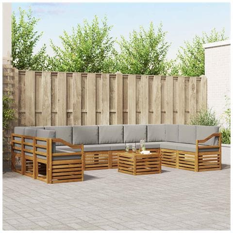 Set divani con cuscino 11 pcs Grigio Naturale e Chiaro - Foto 2