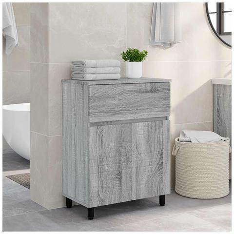 Mobiletto da bagno Sonoma grigio 60 x 35 x 80 cm - Foto 2
