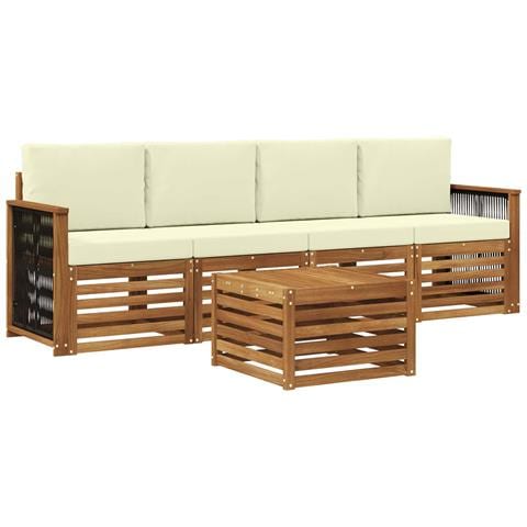 Set di divani da esterno con cuscino 5 pcs Naturale e Crema - Foto 1