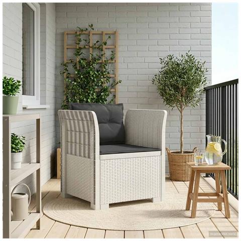 Poltrona a 1 Posto con Cuscini Aspetto Rattan PP Bianco - Foto 2