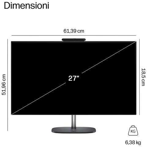 E4ET3EA All-in-One PC Copilot+ PC Intel Core Ultra 7 356H 68,6 cm (27") 2560 x 1440 Pixel PC All-in-one 16 GB DDR5-SDRAM 1 TB SSD Windows 11 Home Wi-Fi 7 (802.11be) Nero, Grigio - Foto 2