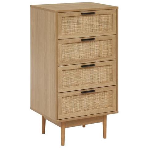 Chiffonnier 4 Tiroirs Avec Cannage Naturel - Dcor Imitation Bois - L 50 X P 39,5 X H 95cm - Amana - Foto 1
