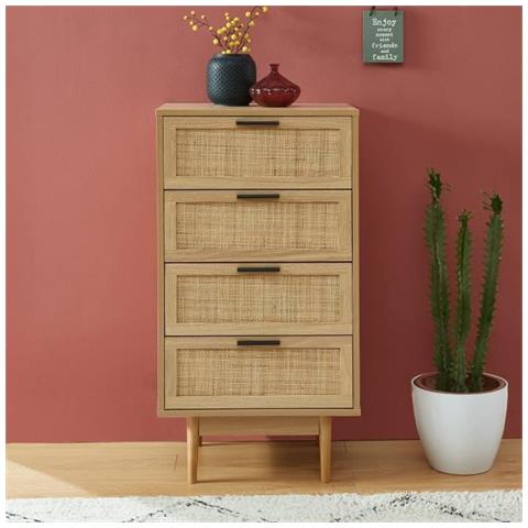 Chiffonnier 4 Tiroirs Avec Cannage Naturel - Dcor Imitation Bois - L 50 X P 39,5 X H 95cm - Amana - Foto 3