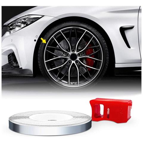 Wheel Trim Strisce Adesive Special Per Cerchi Auto Con Applicatore, Cromo, 5 Mm X 6 Mt - Foto 1