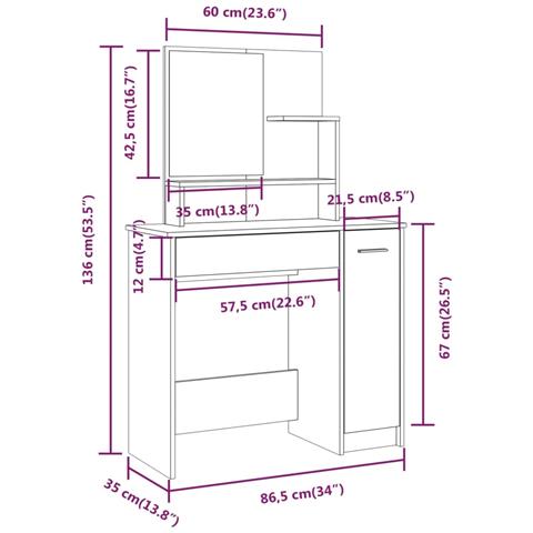 Toeletta Con Specchio Bianco 86,5x35x136 Cm - Foto 12