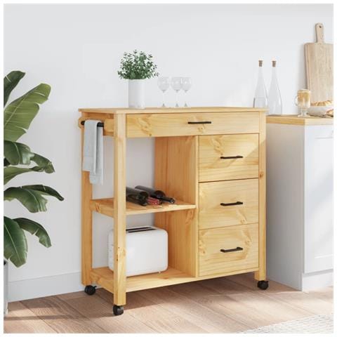 Carrello Da Cucina Monza 84x40x90 Cm In Legno Massello Di Pino - Foto 3