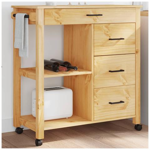 Carrello Da Cucina Monza 84x40x90 Cm In Legno Massello Di Pino - Foto 1