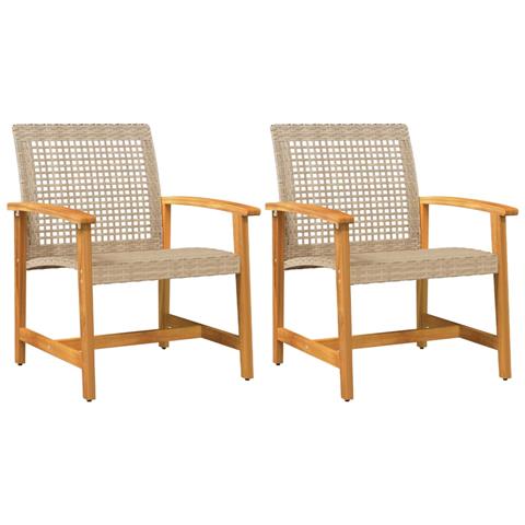 Sedie Da Giardino 2pz Beige In Polyrattan E Legno Di Acacia - Foto 2