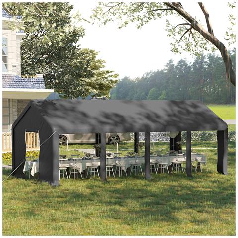 Tendone Da Giardino Per Feste Con Porte A Cerniera E Pannelli Removibili 8x4m, Grigio Scuro - Foto 2