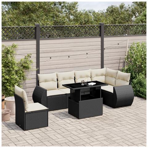 Set Divani Da Giardino Con Cuscini 7pz Nero Polyrattan - Foto 1