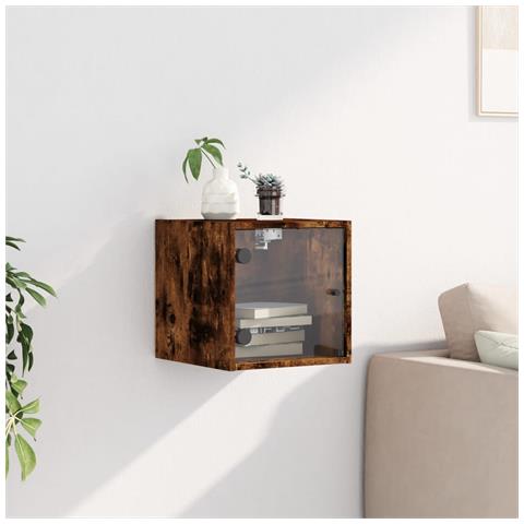 Comodino Con Anta In Vetro Rovere Fumo 35x37x35 Cm - Foto 3