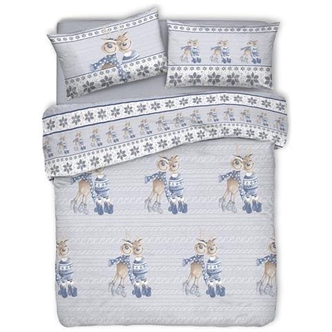 Copripiumino Sacco Piumone Pensieri Delicati Cotone Disegno Renna Matrimoniale Blu - Foto 1