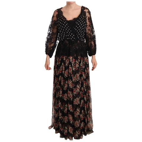 Abito Maxi Capri In Pizzo Nero A Pois Floreali - It46-xl - Foto 5