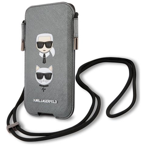 Custodia Per Smartphone 6,1'' Con Coulisse Design Saffiano Karl Et Choupette, Grigio - Foto 2