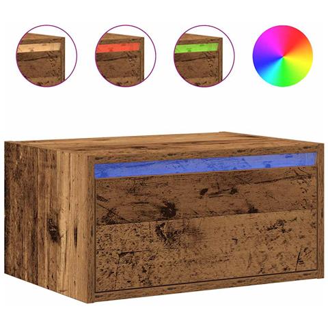 Comodino a Parete con Luci LED Legno Antico - Foto 1