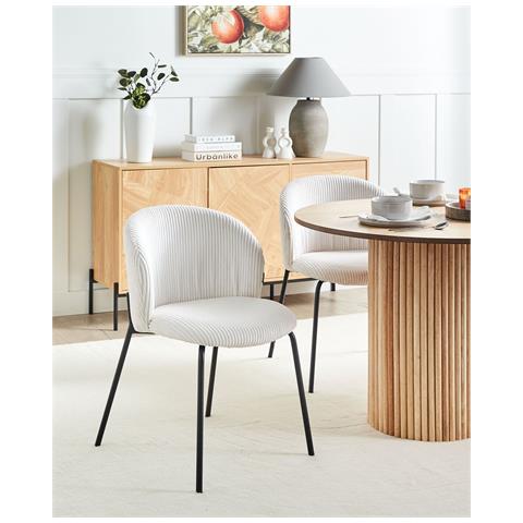 Set Di 2 Sedie Da Pranzo Miles Velluto A Coste Bianco Sporco - Foto 1