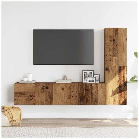 Mobili Tv A Parete 3 Pz Legno Antico In Legno Multistrato - Foto 3