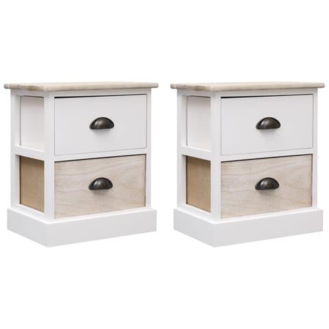 Comodini 2pz Bianco E Naturale 38x28x45cm In Legno Di Paulonia - Foto 2