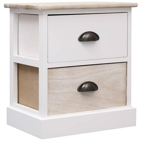Comodini 2pz Bianco E Naturale 38x28x45cm In Legno Di Paulonia - Foto 1