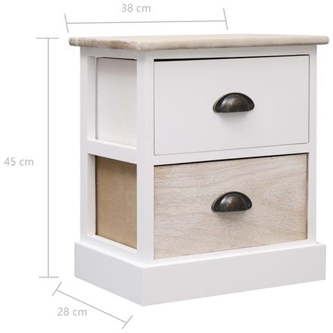 Comodini 2pz Bianco E Naturale 38x28x45cm In Legno Di Paulonia - Foto 7