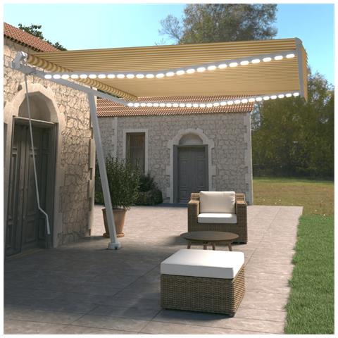 Lusso Casadino -  Tenda Da Sole Retrattile Manuale Led 400x350 Cm Giallo Bianco - Foto 8