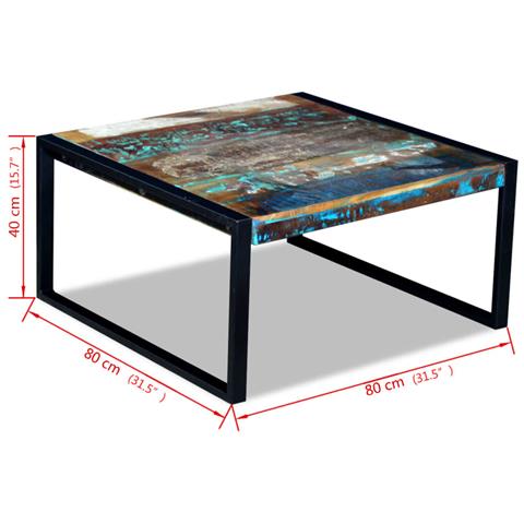 Tavolino Da Salotto In Legno Massello Anticato 80x80x40 Cm - Foto 8