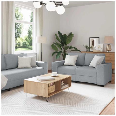 Set di Divani 3 pz con Cuscini Grigio Chiaro in Tessuto - Foto 2
