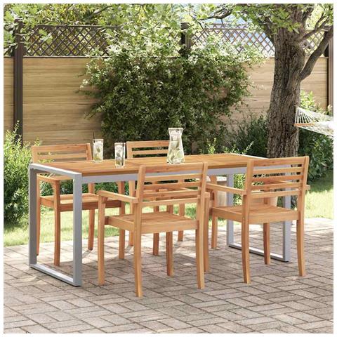 Tavolo da pranzo all'aperto Grigio 180x90x75 cm Acciaio e Legno Massello di Acacia - Foto 2
