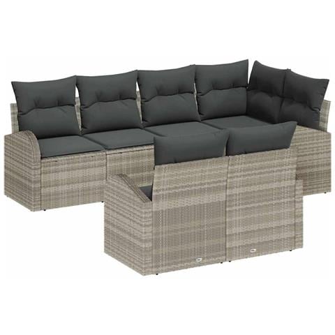 Set di divani da giardino 7 pezzi con cuscini grigio chiaro in polyrattan - Foto 1