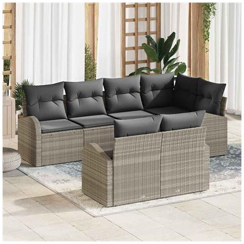 Set di divani da giardino 7 pezzi con cuscini grigio chiaro in polyrattan - Foto 2