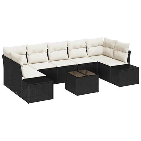 Set Divano da Giardino di 8 Pezzi con Cuscini Nero Polyrattan - Foto 1