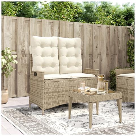 Panca Reclinabile da Giardino con Cuscini Beige in Polyrattan - Foto 2