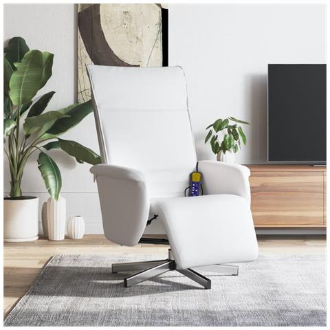 Poltrona Reclinabile Massaggiante Poggiapiedi Bianca Similpelle - Foto 2