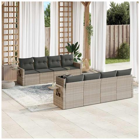 Set Divano da Giardino 9pz con Cuscini Grigio Chiaro Polyrattan - Foto 2
