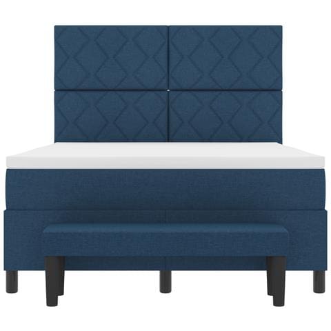 Letto box spring con materasso & panchina blu 160x200 cm tessuto - Foto 9