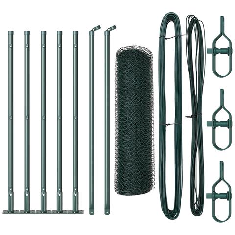 Recinzione Esagonale  Verde 0,6x10 m Acciaio, Pali per Recinzione  con Piastra di Base 7 pz Ø32mm 70cm Acciaio Zincato - Foto 1