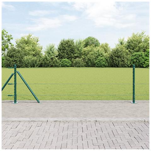 Recinzione Esagonale  Verde 0,6x10 m Acciaio, Pali per Recinzione  con Piastra di Base 7 pz Ø32mm 70cm Acciaio Zincato - Foto 2