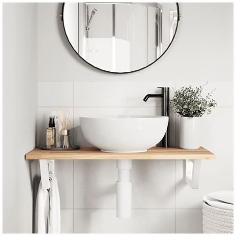 Ripiano A Parete Per Lavabo In Acciaio E Massello Di Acacia - Foto 2