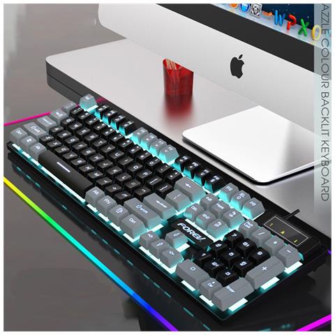 Tastiera Gaming Compatibile Con Logitech, Cablata Retroilluminata Sensazione Meccanica Black+grey - Foto 5
