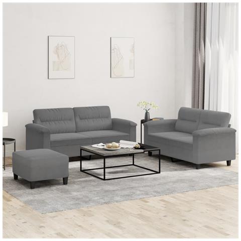 Set Divani 3 pz con Cuscini Grigio Scuro in Tessuto Microfibra - Foto 2