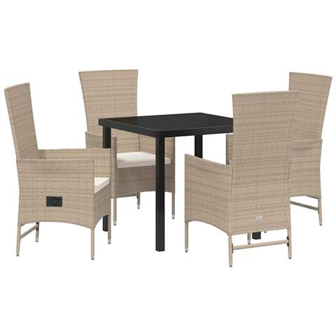 Set da Pranzo per Giardino con cuscino 5 pcs Beige polyrattan - Foto 1