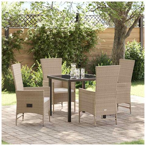 Set da Pranzo per Giardino con cuscino 5 pcs Beige polyrattan - Foto 2
