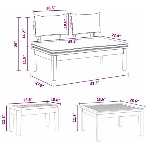 Set Panchina da Giardino con cuscino 3 pcs Marrone e Grigio - Foto 9