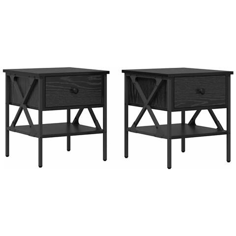 Comodino con cassetto 2 pcs Rovere nero 40 x 42 x 45 cm - Foto 1