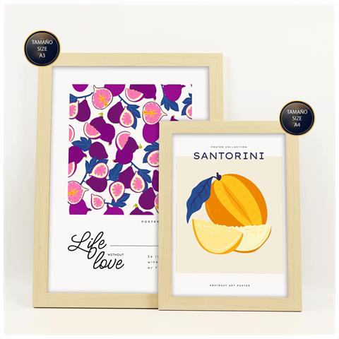 Set Di 6 Stampe Cibo E Nutrizione Frutta Dolce Natura E Nutrizione Per L'interior Design A3 & A4 Telaio In Legno Chiaro - Foto 2