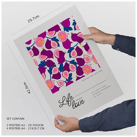 Set Di 6 Stampe Cibo E Nutrizione Frutta Dolce Natura E Nutrizione Per L'interior Design A3 & A4 Telaio In Legno Chiaro - Foto 4