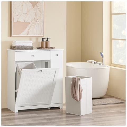 Mobile Bagno Con Cestini, Cassetto E Ripiano Estraibile, Bianco - Foto 2